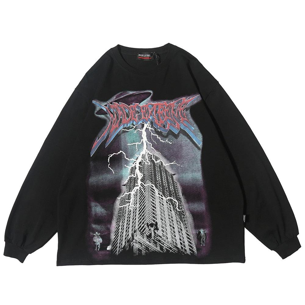 Lightning Graphic Gothic Long Sleeves T-shirt for Men - Elysian