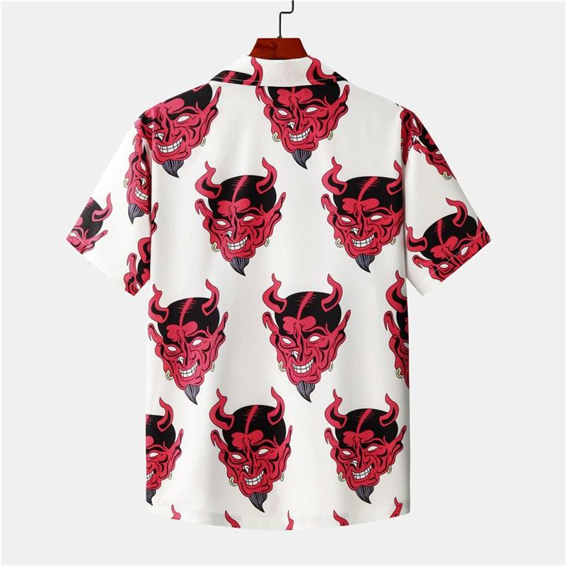 Devil Printed Short Sleeve Floral Loose Summer Shirt - Elysian