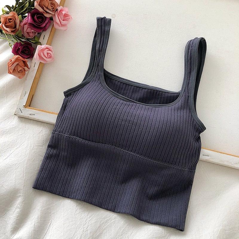 Seamless Crop Top Women U-Shaped Camisole Wide Straps Solid Bralette Lingerie - Elysian