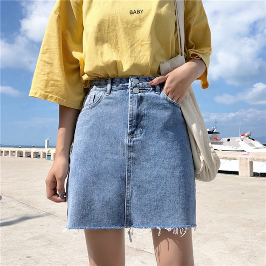 Ripped Patterned Denim Short Skirt