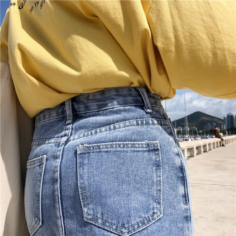 Ripped Patterned Denim Short Skirt