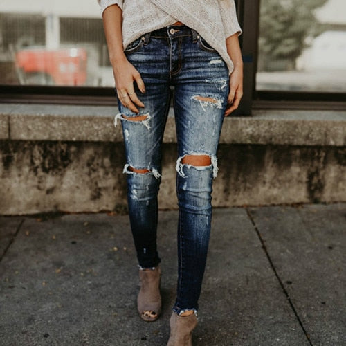 Women’s Casual Ripped-of Denim Jeans