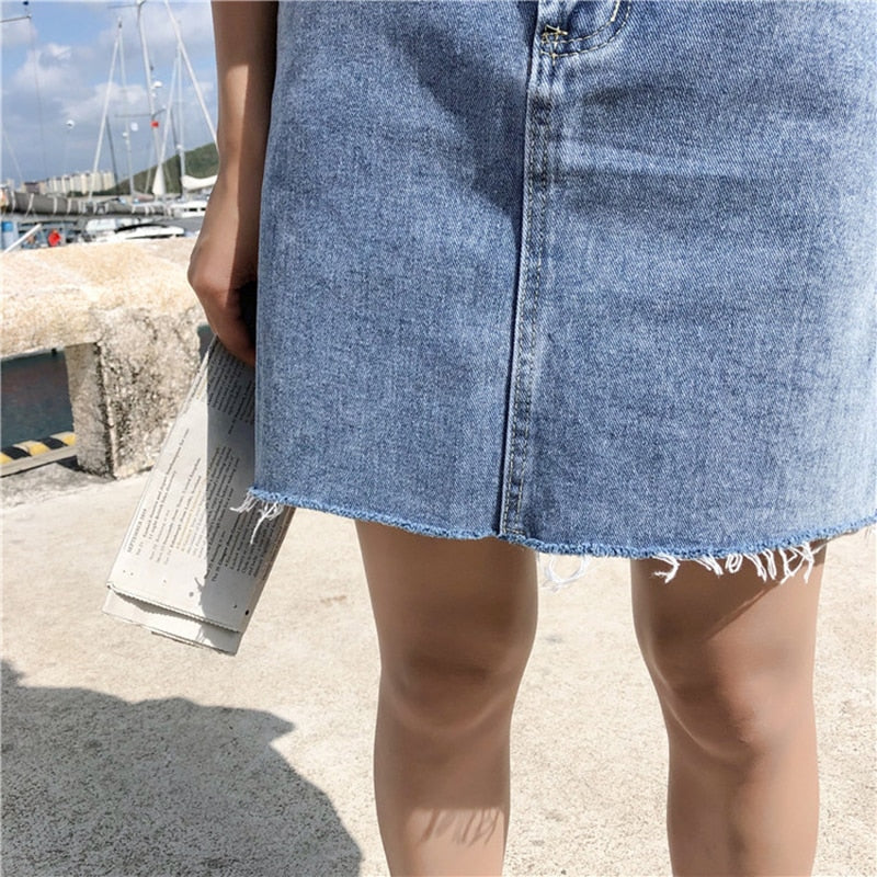 Ripped Patterned Denim Short Skirt