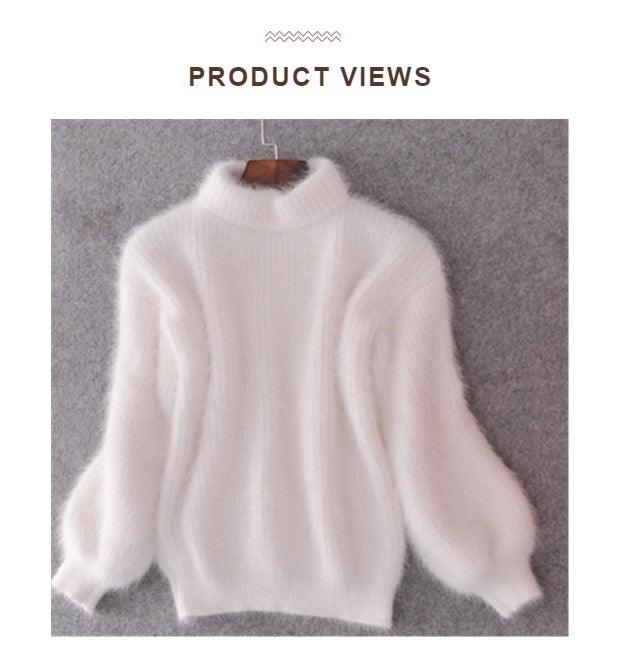 White Mohair Thicken Turtleneck Sweater - Elysian