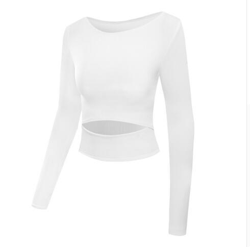 Gym White Yoga Crop Long Sleeve Workout Tops - Elysian