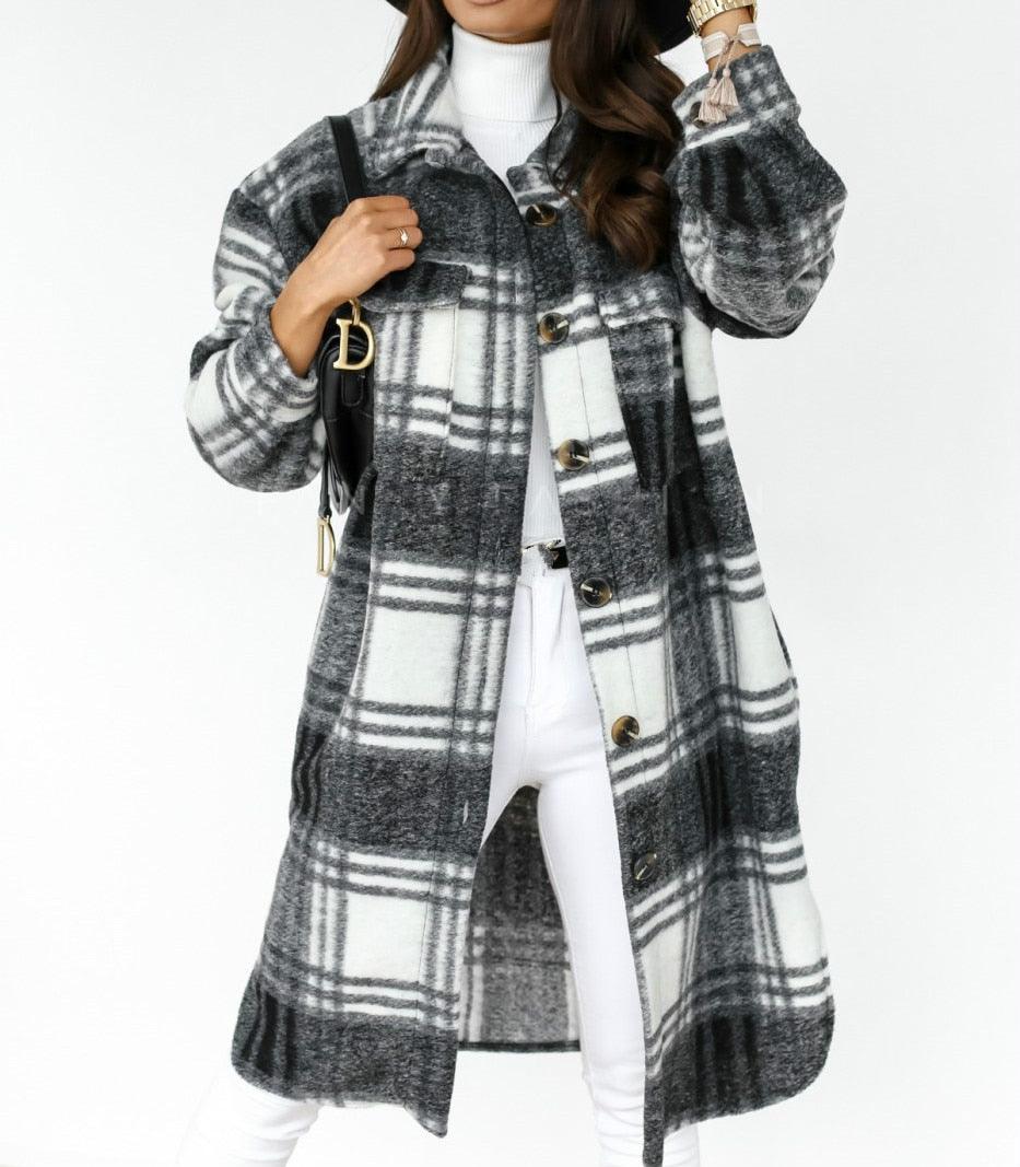 Women’s Checked Oversize Warm Wooden Blends Overcoat - Elysian