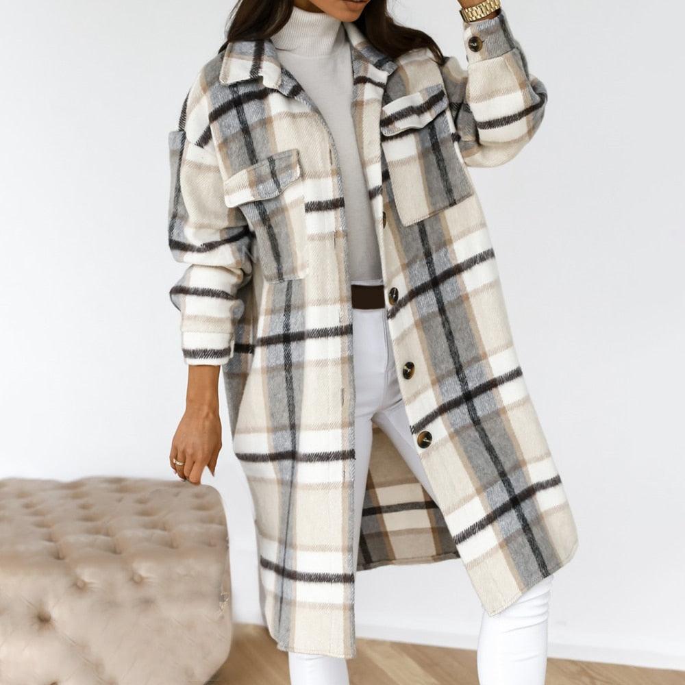 Women’s Checked Oversize Warm Wooden Blends Overcoat - Elysian