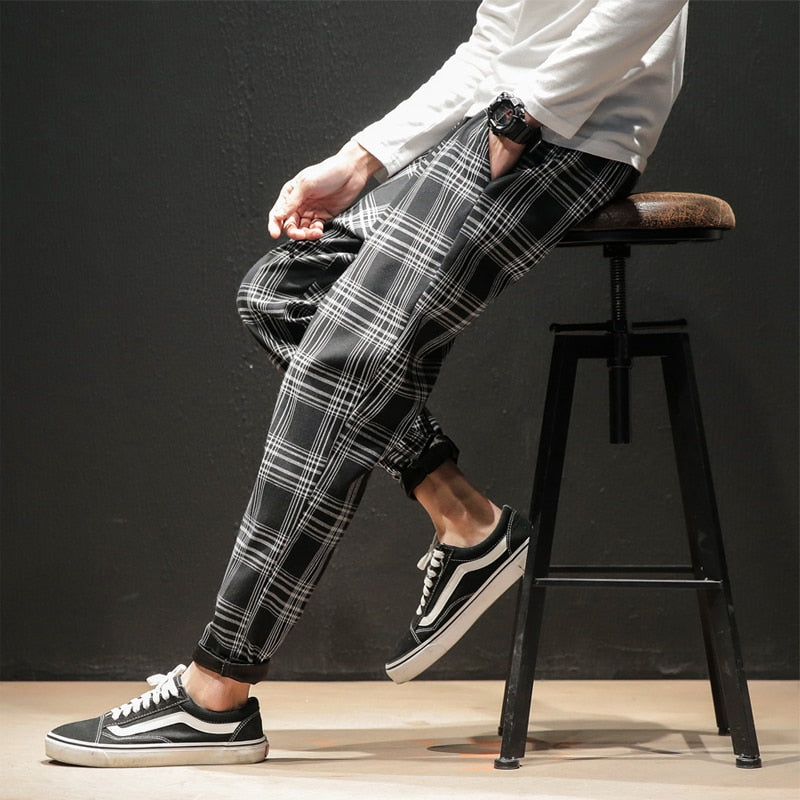 Mens Checkers Cotton Plaid Casual-Wear Pants