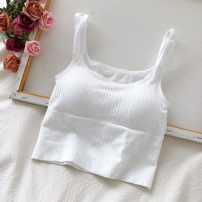 Seamless Crop Top Women U-Shaped Camisole Wide Straps Solid Bralette Lingerie - Elysian