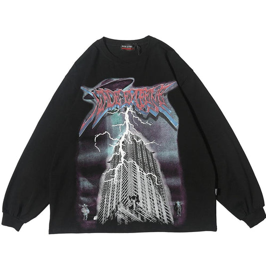 Lightning Graphic Gothic Long Sleeves T-shirt for Men - Elysian