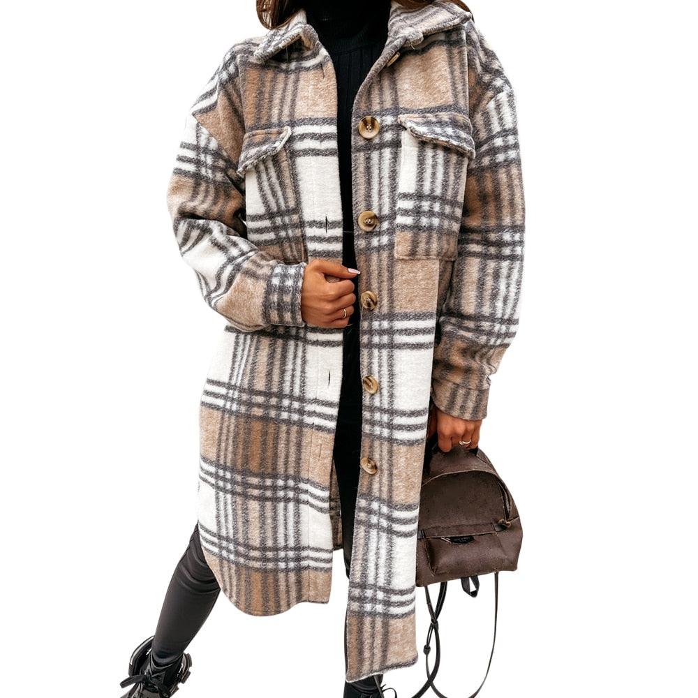 Women’s Checked Oversize Warm Wooden Blends Overcoat - Elysian