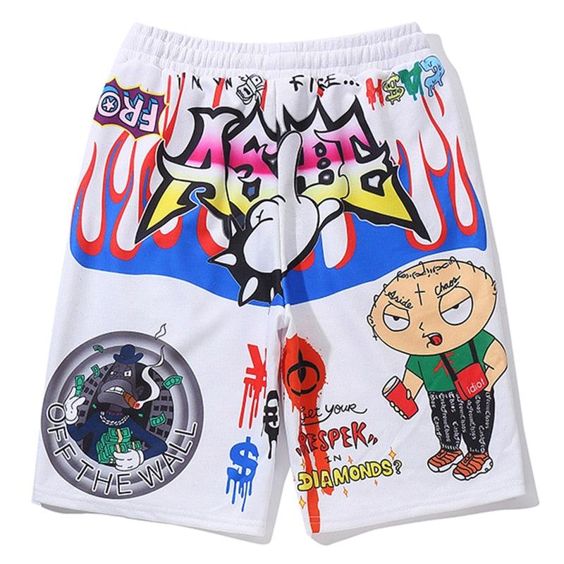 Men’s Knee Length Shorts Cartoon Graffiti Print - Elysian