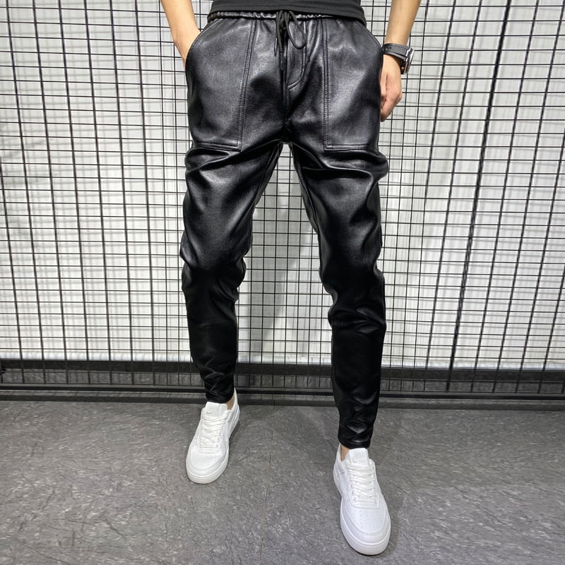 Windproof Casual Leather Mens Trouser