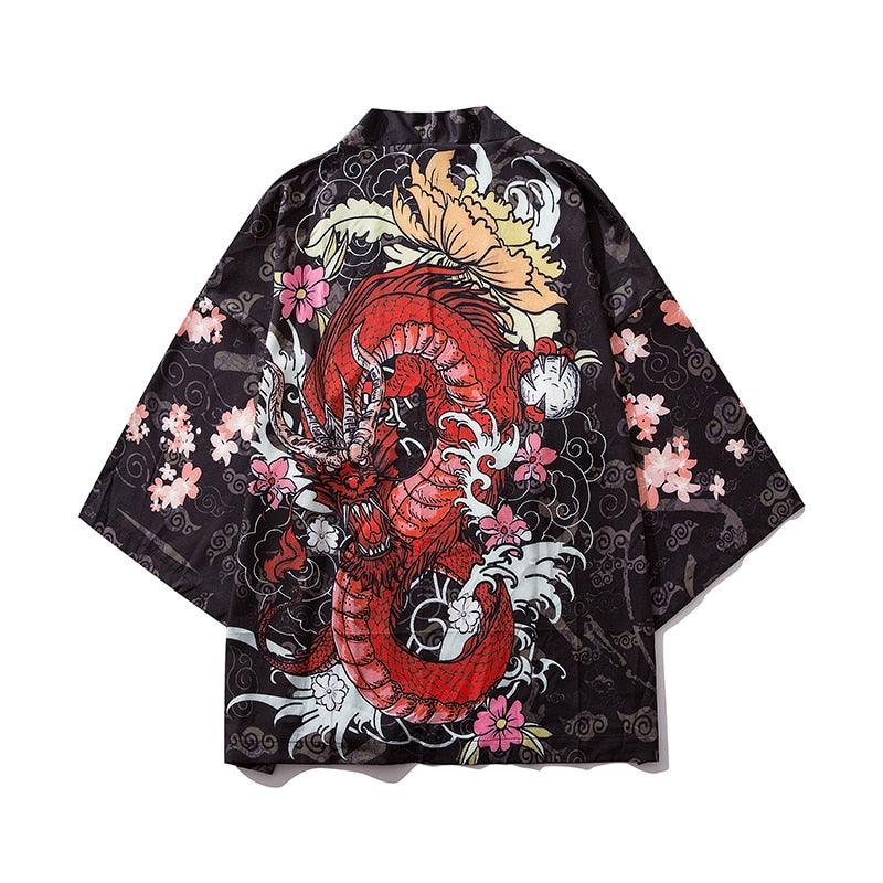 Japanese Style Anime Dragon Printed Thin Oversized Jacket - Elysian