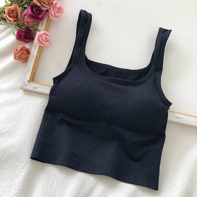 Seamless Crop Top Women U-Shaped Camisole Wide Straps Solid Bralette Lingerie - Elysian