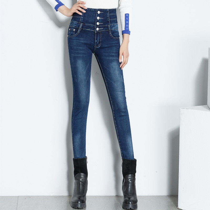 Womens Skinny High Waist Denim Jeans