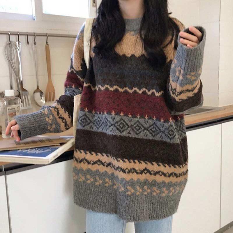 Vintage Knitted Korean Style Women Sweater - Elysian