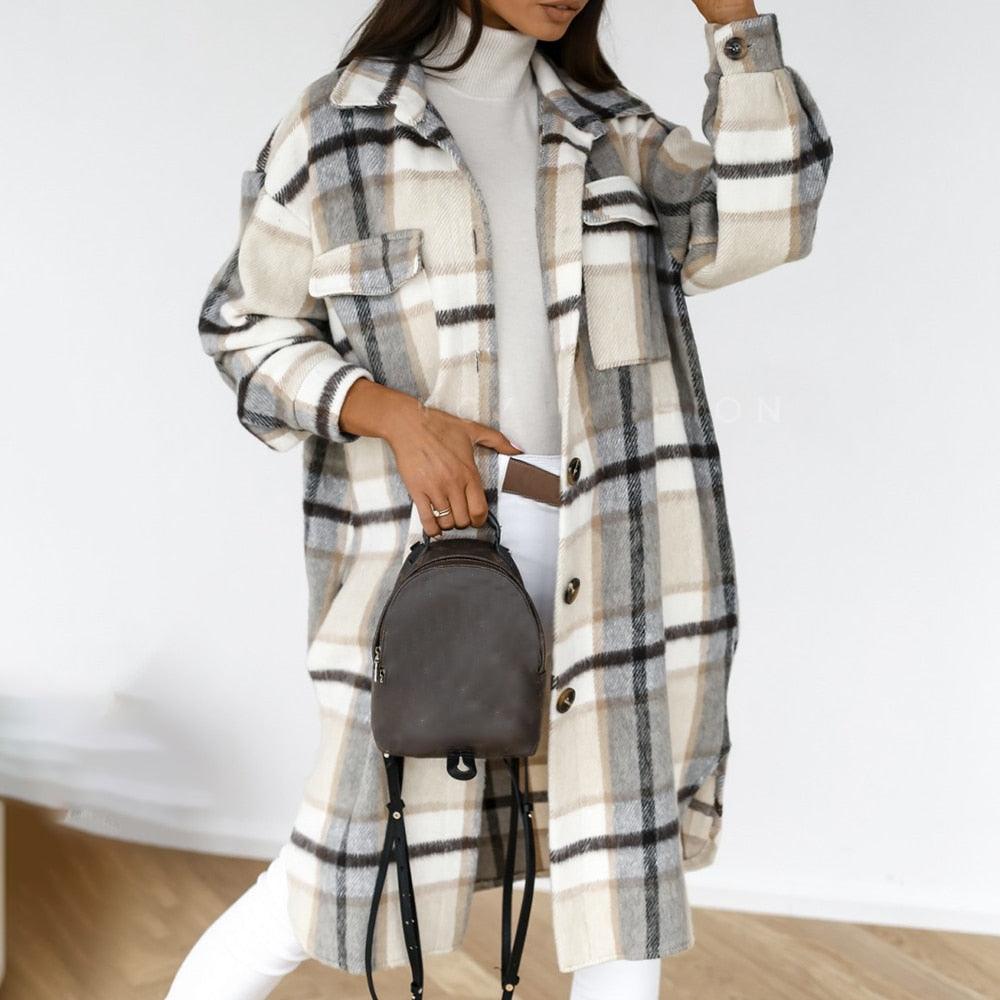 Women’s Checked Oversize Warm Wooden Blends Overcoat - Elysian