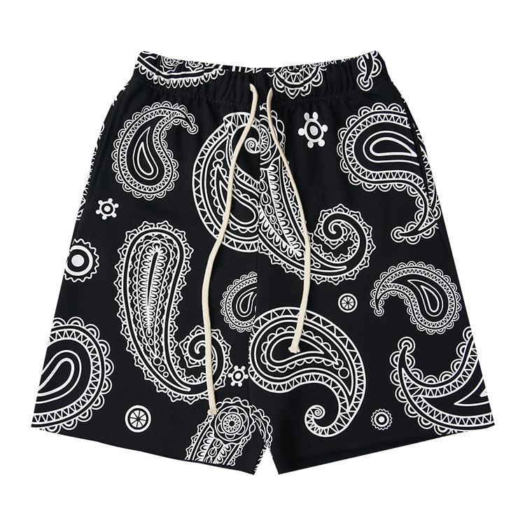 Men's Black and White Printed Loose Casual Shorts - Elysian