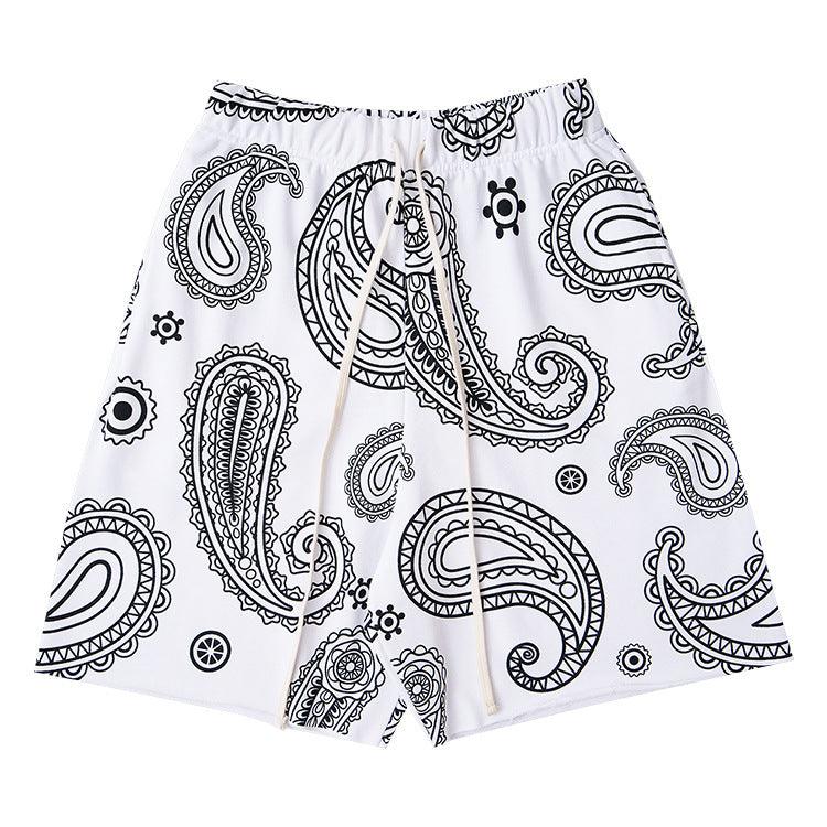 Men's Black and White Printed Loose Casual Shorts - Elysian