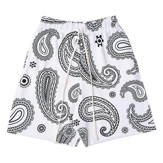 Men's Black and White Printed Loose Casual Shorts - Elysian