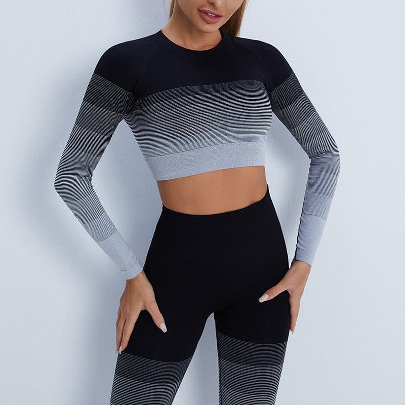 Gym White Yoga Crop Long Sleeve Workout Tops - Elysian