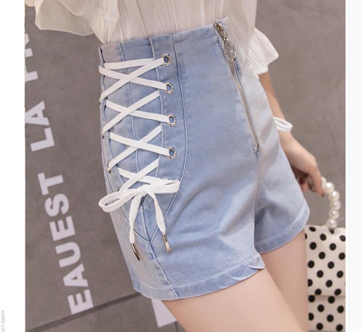 Denim A-Line Lace-Up Front Ring Zipper Mini Skirt - Elysian