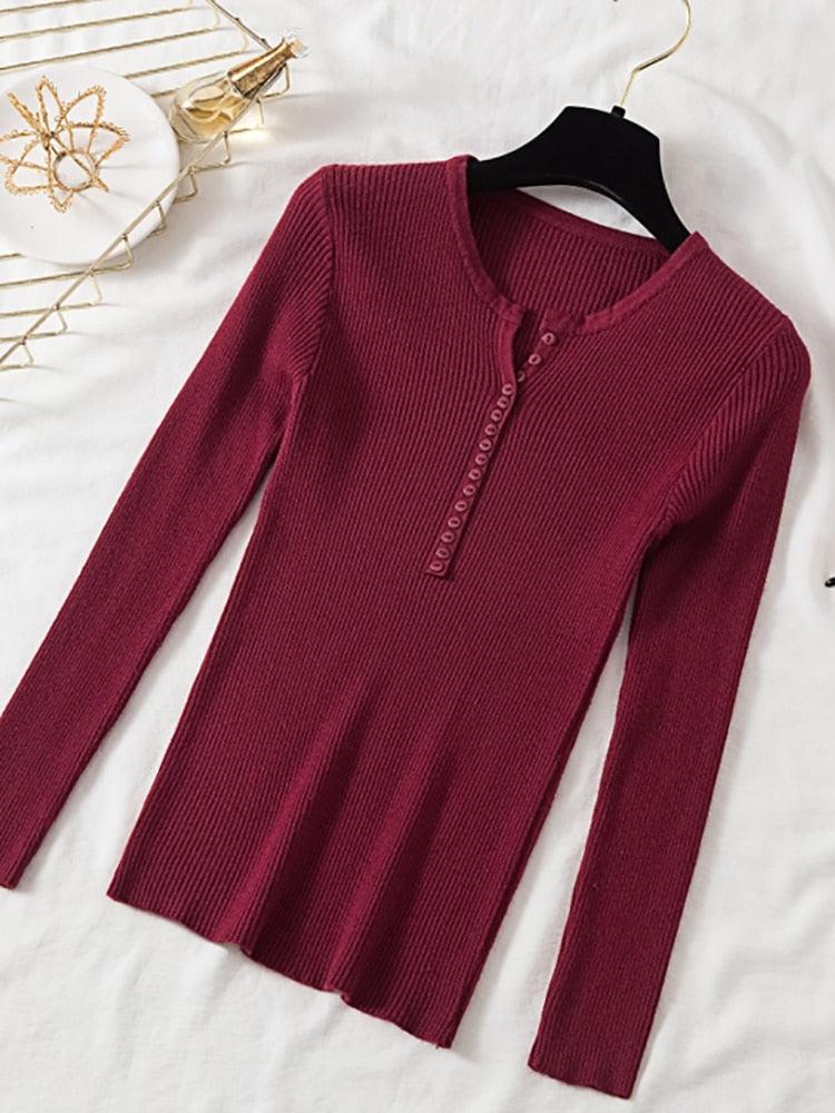 V Neck Button Women’s Slim Pullover Sweater - Elysian