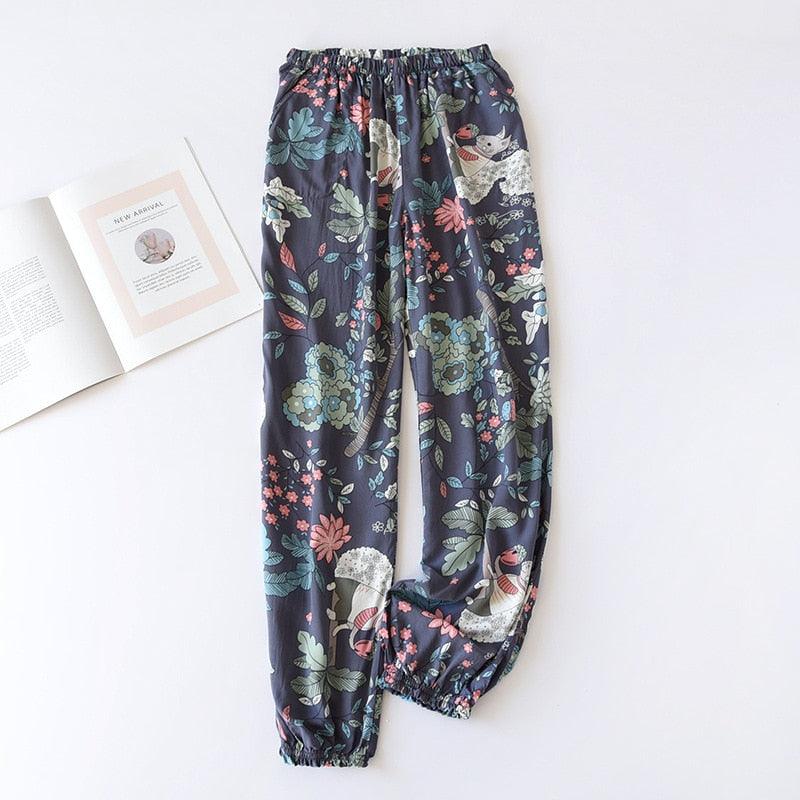 Viscose Rayon Printing Women’s Pajama Bottoms Elastic Waist Ankle-Length Pants - Elysian