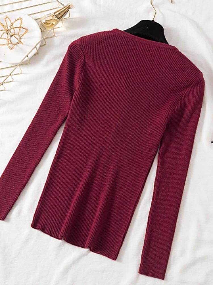 V Neck Button Women’s Slim Pullover Sweater - Elysian