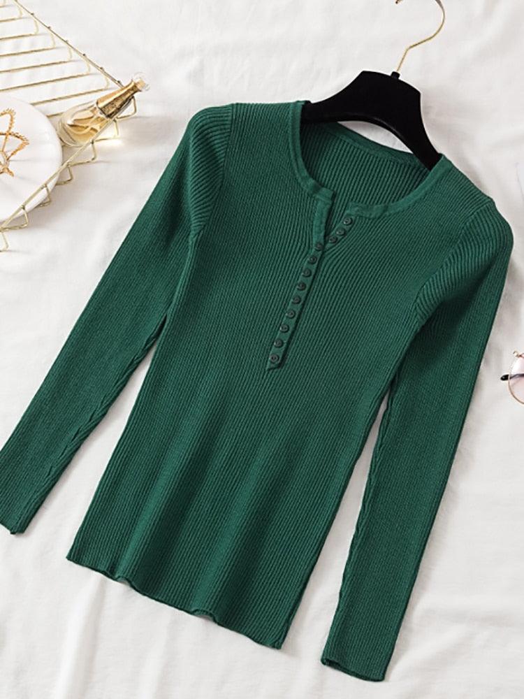 V Neck Button Women’s Slim Pullover Sweater - Elysian