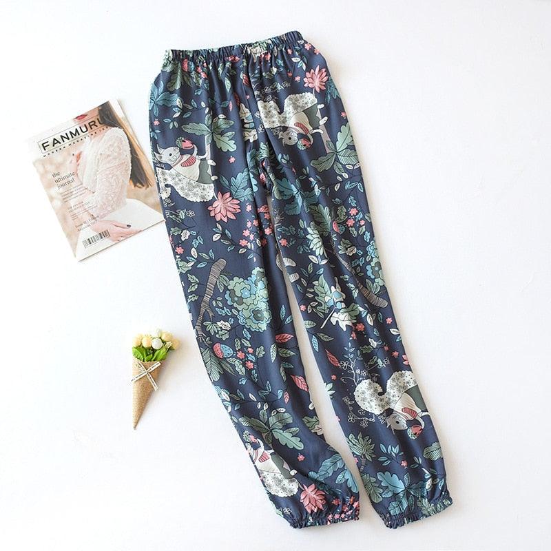 Viscose Rayon Printing Women’s Pajama Bottoms Elastic Waist Ankle-Length Pants - Elysian