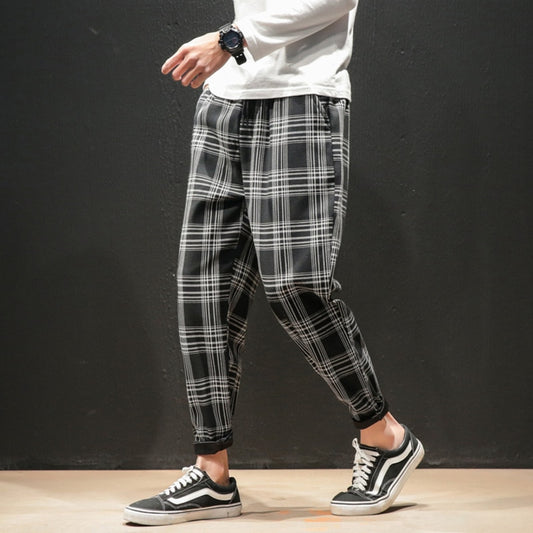 Mens Checkers Cotton Plaid Casual-Wear Pants