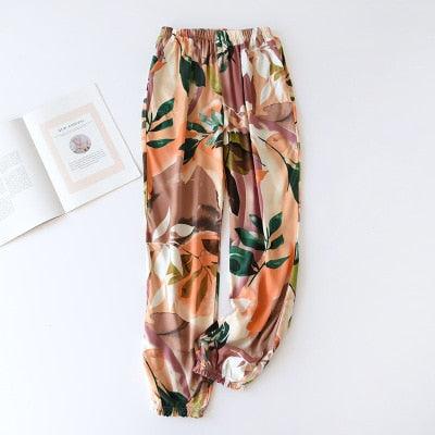 Viscose Rayon Printing Women’s Pajama Bottoms Elastic Waist Ankle-Length Pants - Elysian