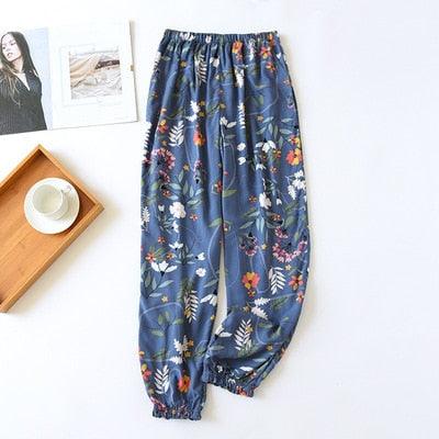 Viscose Rayon Printing Women’s Pajama Bottoms Elastic Waist Ankle-Length Pants - Elysian