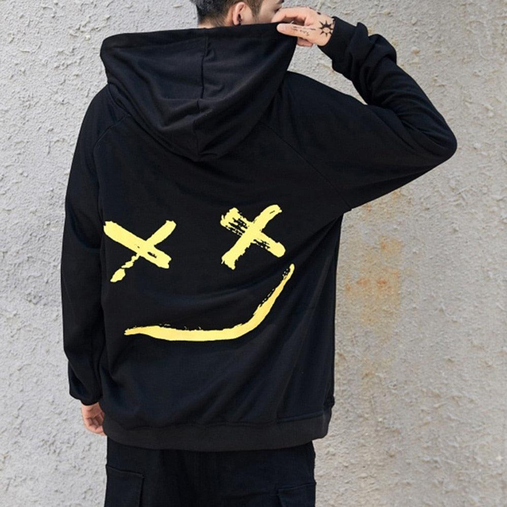 Crossed Smiley Printed Hop Hop Oversized Sweatshirt - Elysian