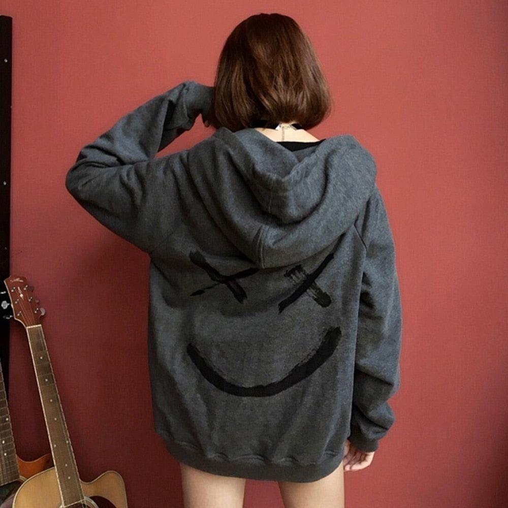 Crossed Smiley Printed Hop Hop Oversized Sweatshirt - Elysian