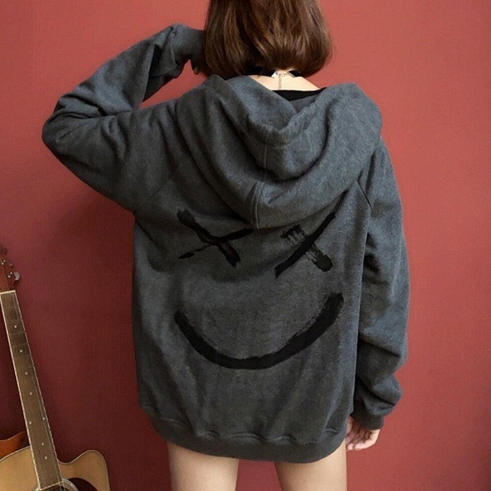 Crossed Smiley Printed Hop Hop Oversized Sweatshirt - Elysian