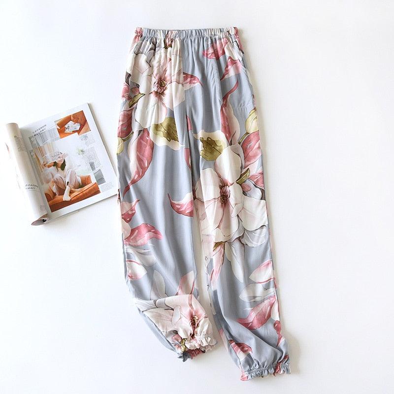 Viscose Rayon Printing Women’s Pajama Bottoms Elastic Waist Ankle-Length Pants - Elysian