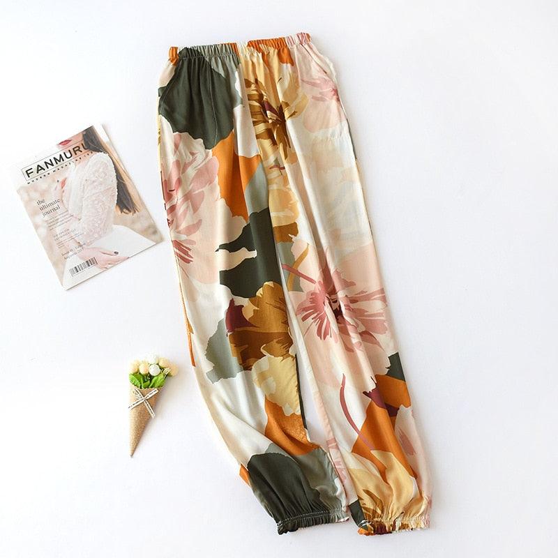 Viscose Rayon Printing Women’s Pajama Bottoms Elastic Waist Ankle-Length Pants - Elysian