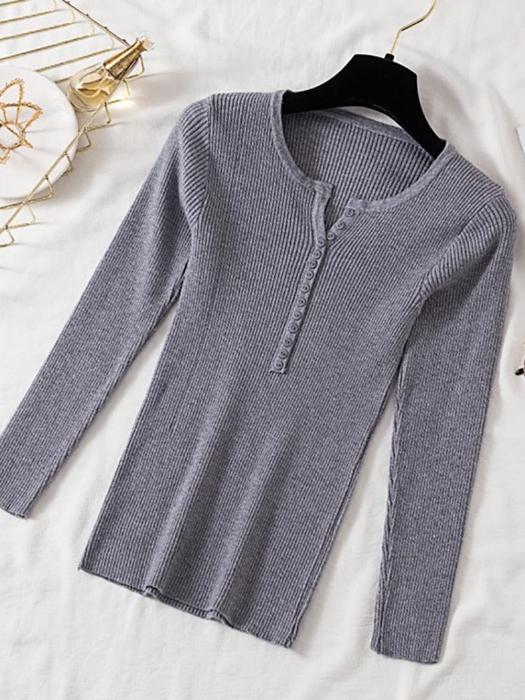 V Neck Button Women’s Slim Pullover Sweater - Elysian