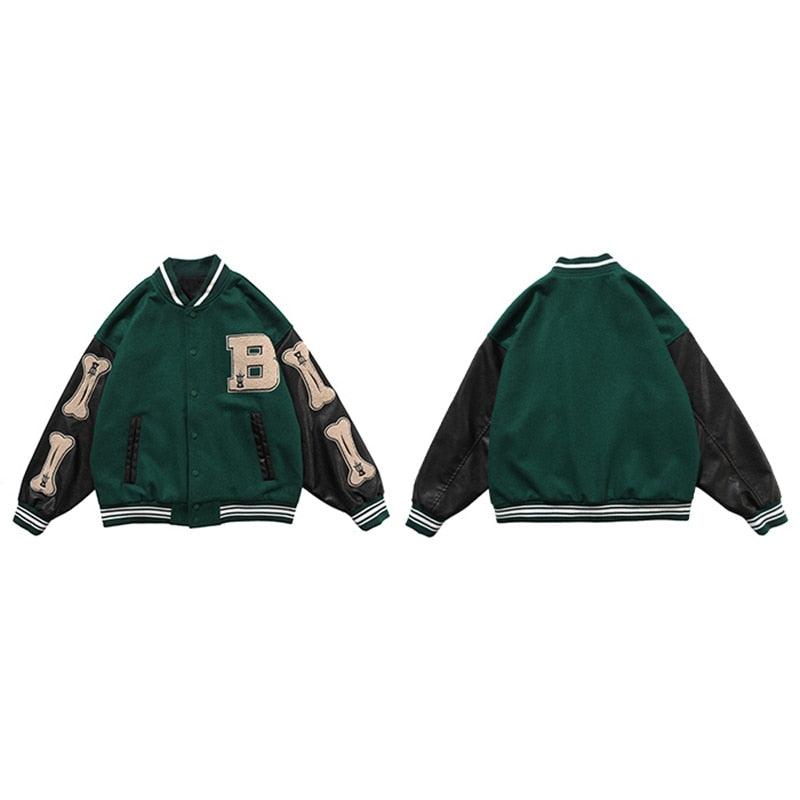 Varsity Bomber Bone Letter Patchwork Unisex Jackets - Elysian