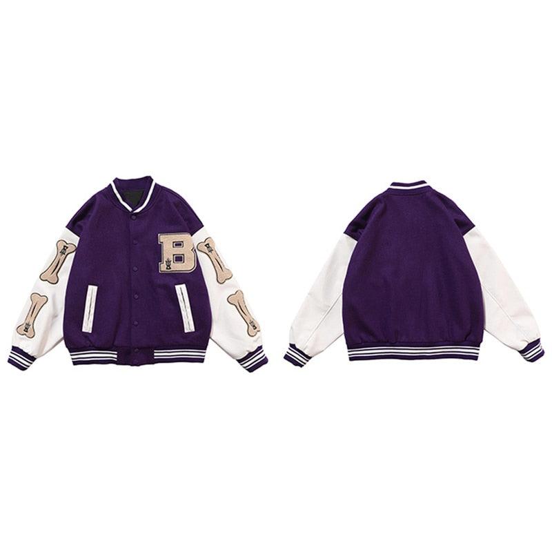 Varsity Bomber Bone Letter Patchwork Unisex Jackets - Elysian