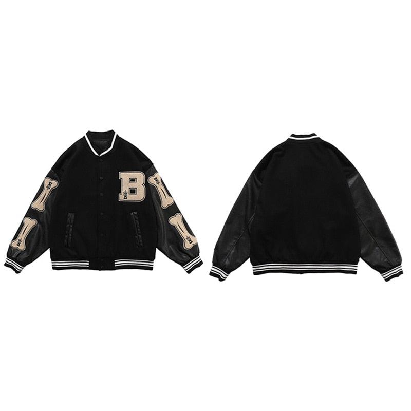 Varsity Bomber Bone Letter Patchwork Unisex Jackets - Elysian